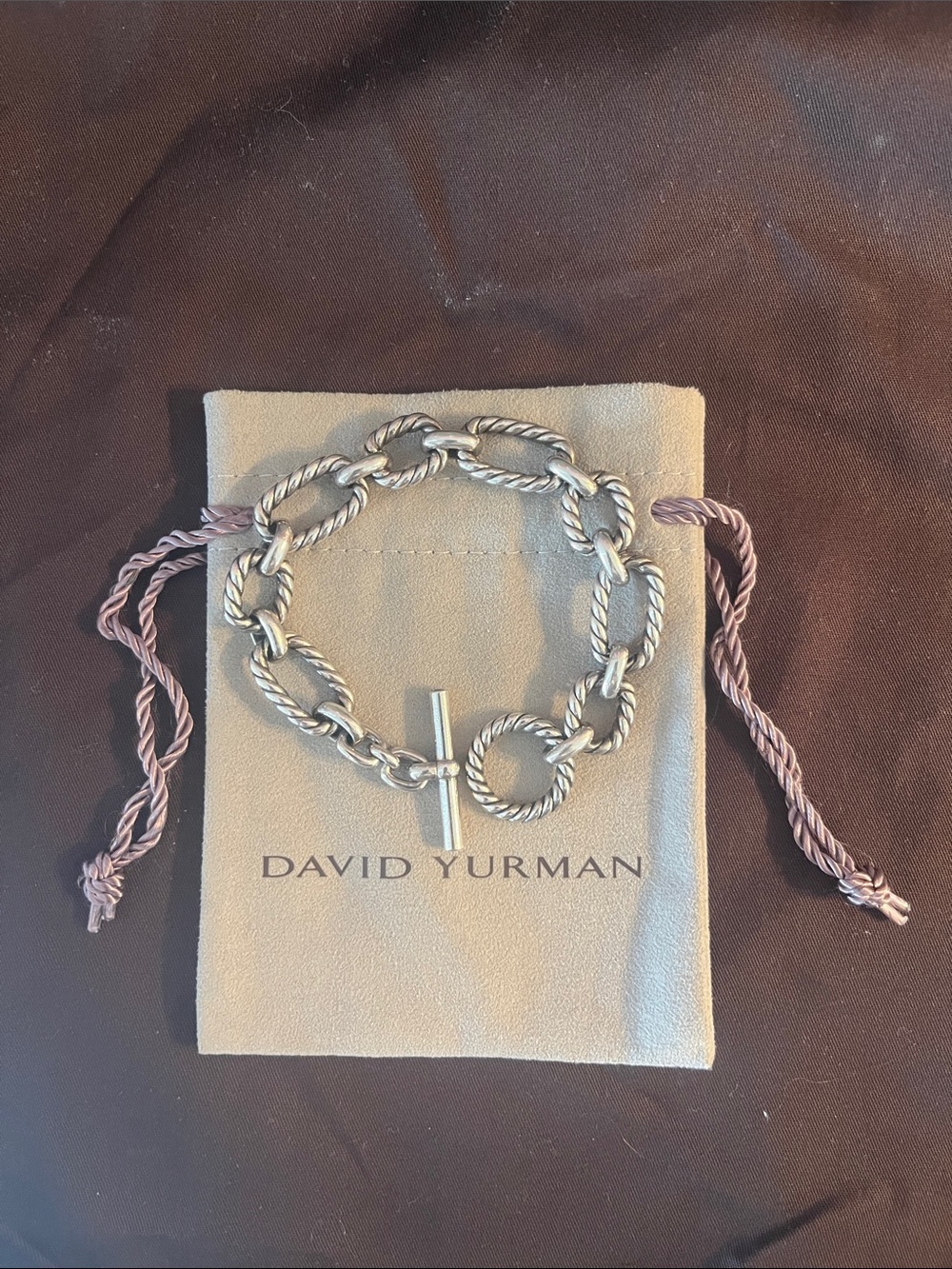 David Yurman Sterling Silver Sapphire Cushion Link Chain Bracelet